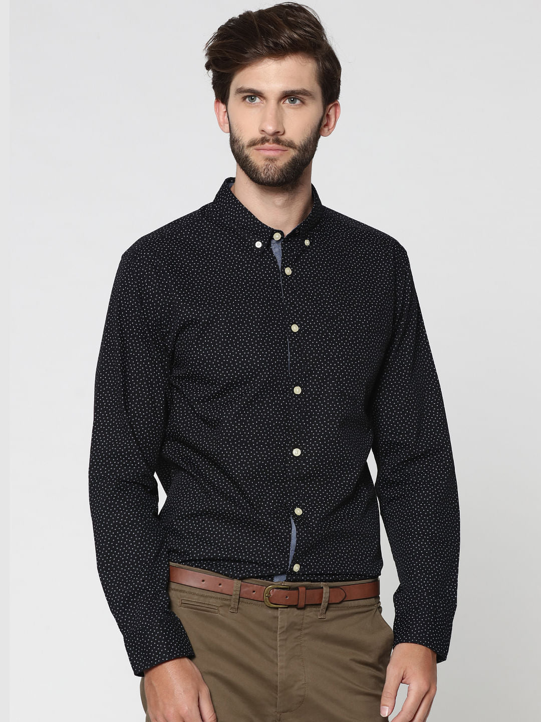 Black All Over Print Full Sleeves Shirt - XS