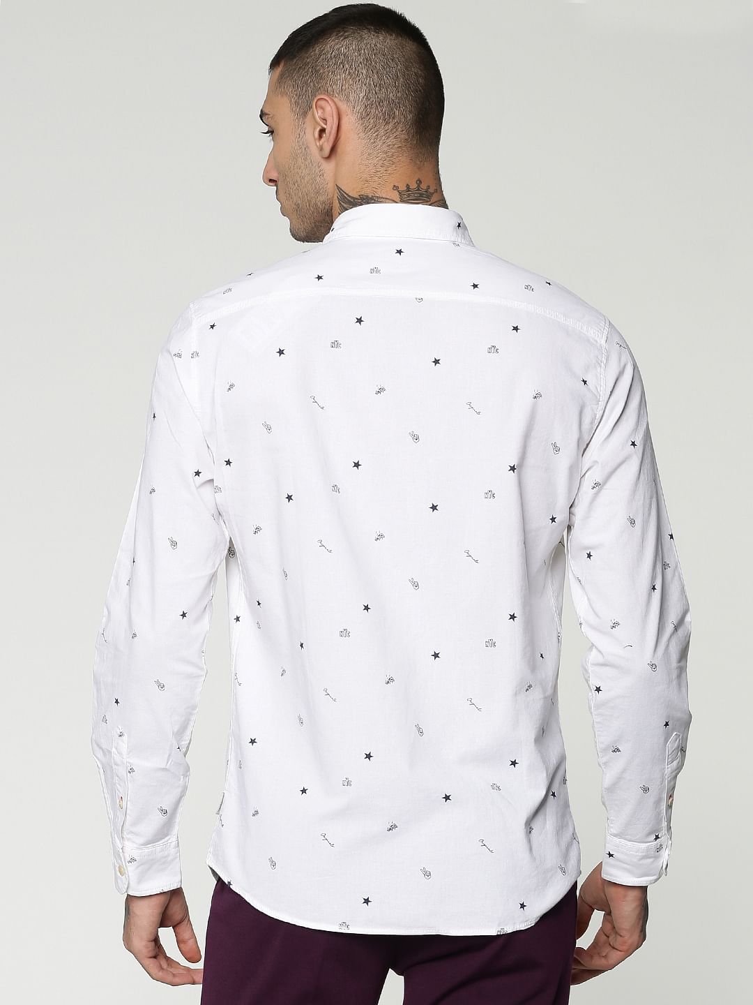 White All Over Print Full Sleeves Slim Fit Shirt