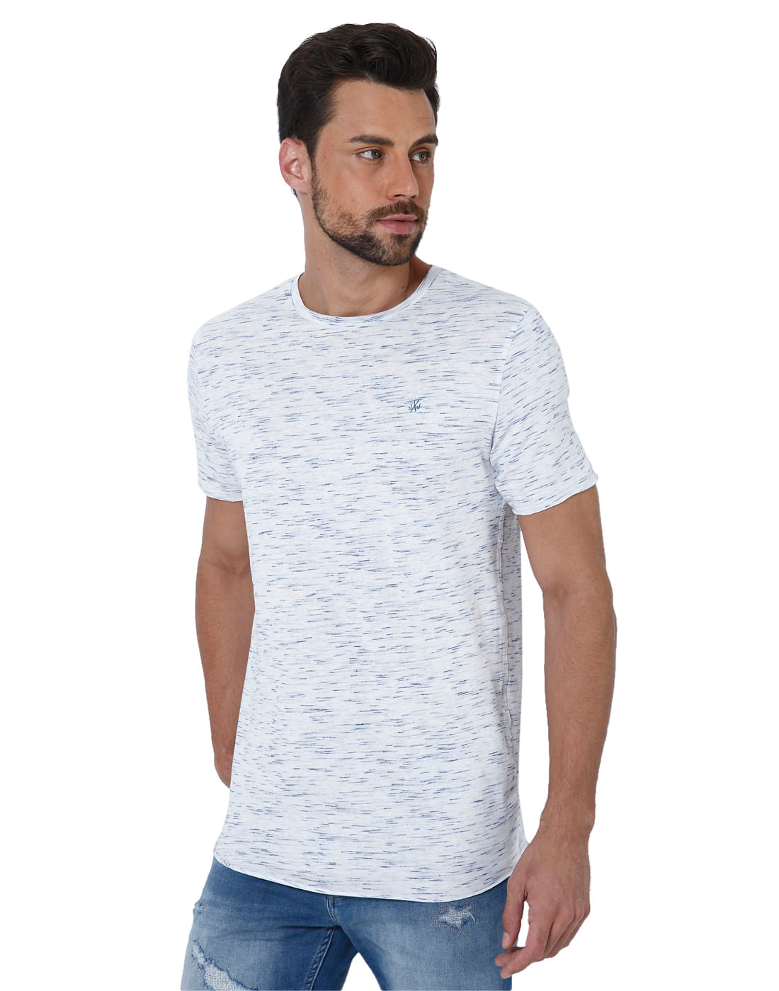 White Self Design Crew Neck T-Shirt
