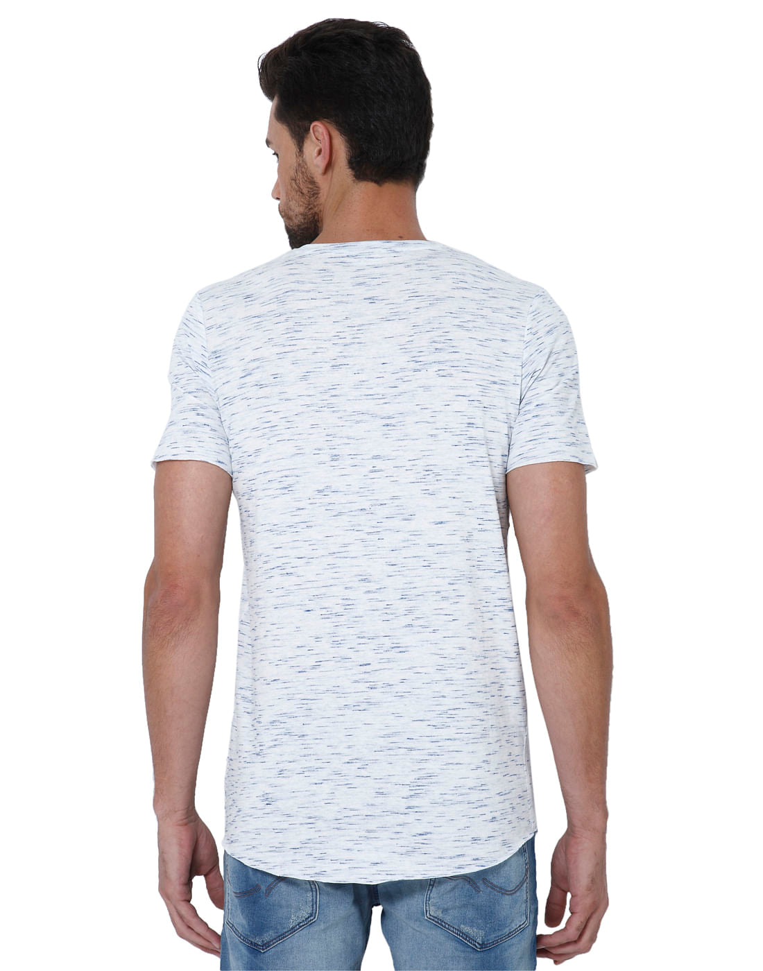 White Self Design Crew Neck T-Shirt