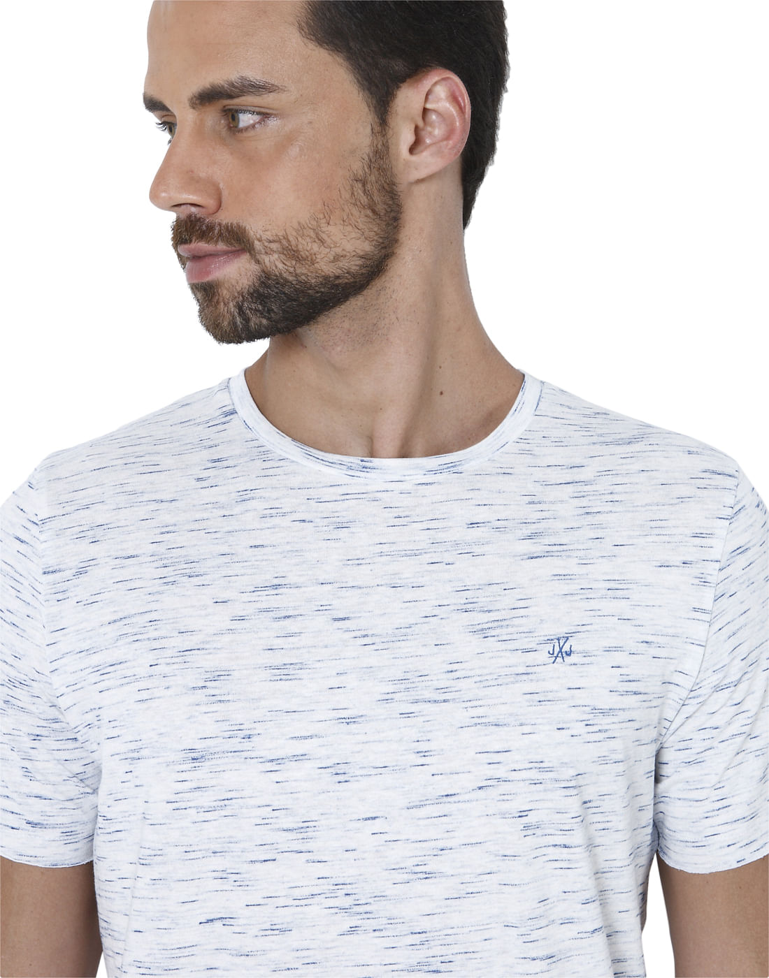 White Self Design Crew Neck T-Shirt