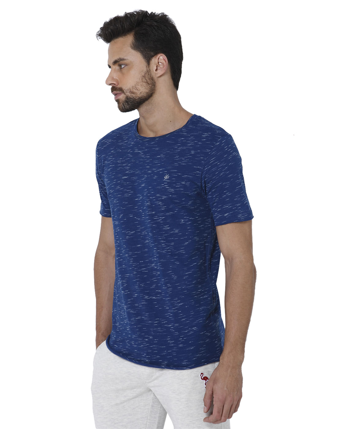Blue Self Design Crew Neck T-Shirt