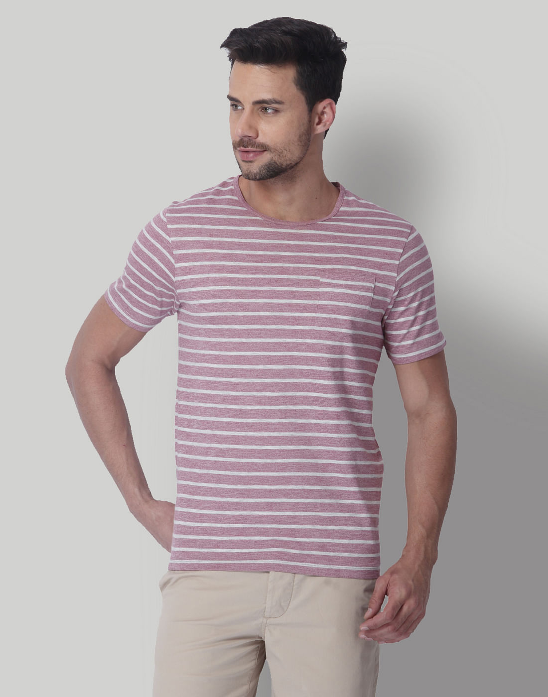 Pink Striped Crew Neck T-Shirt - S