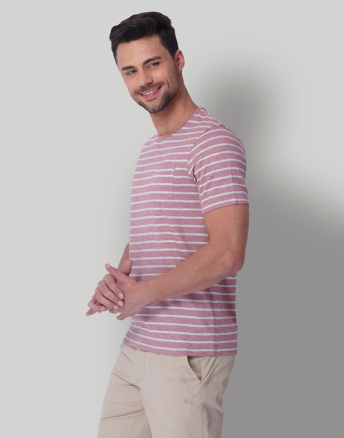 Pink Striped Crew Neck T-Shirt
