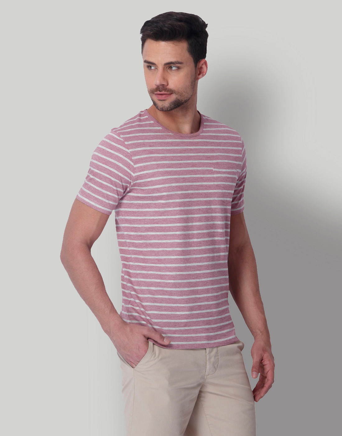 Pink Striped Crew Neck T-Shirt