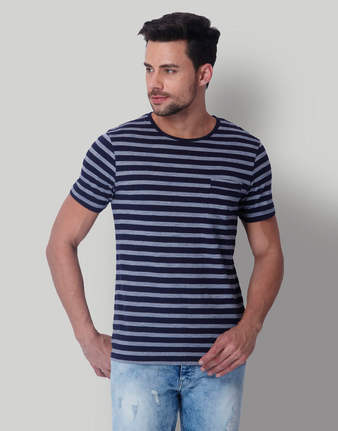 Blue Striped Crew Neck T-Shirt - S