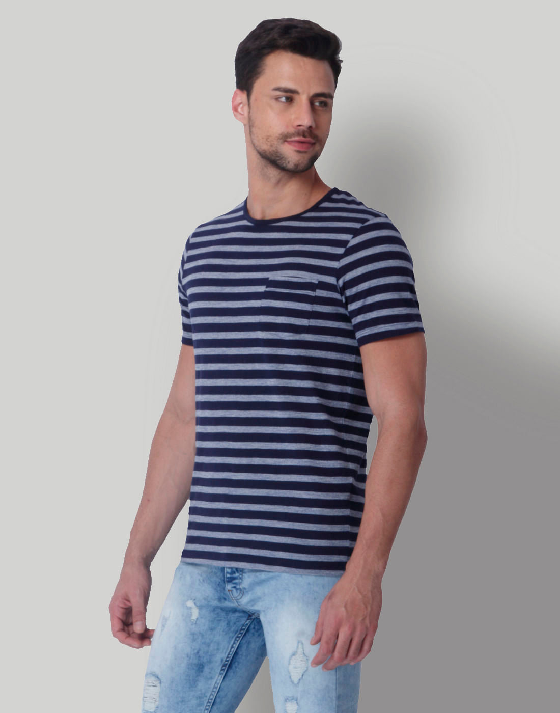 Blue Striped Crew Neck T-Shirt