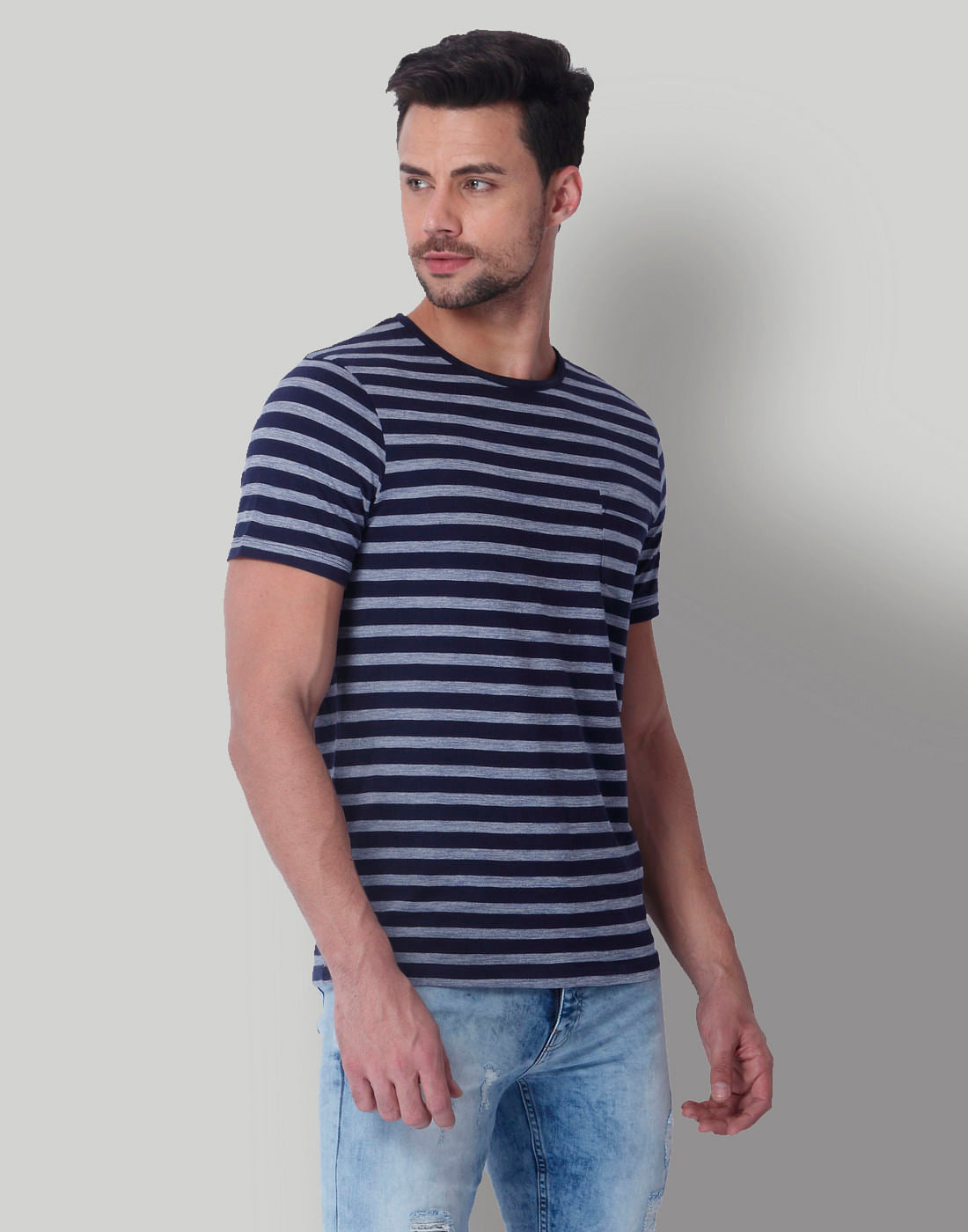 Blue Striped Crew Neck T-Shirt