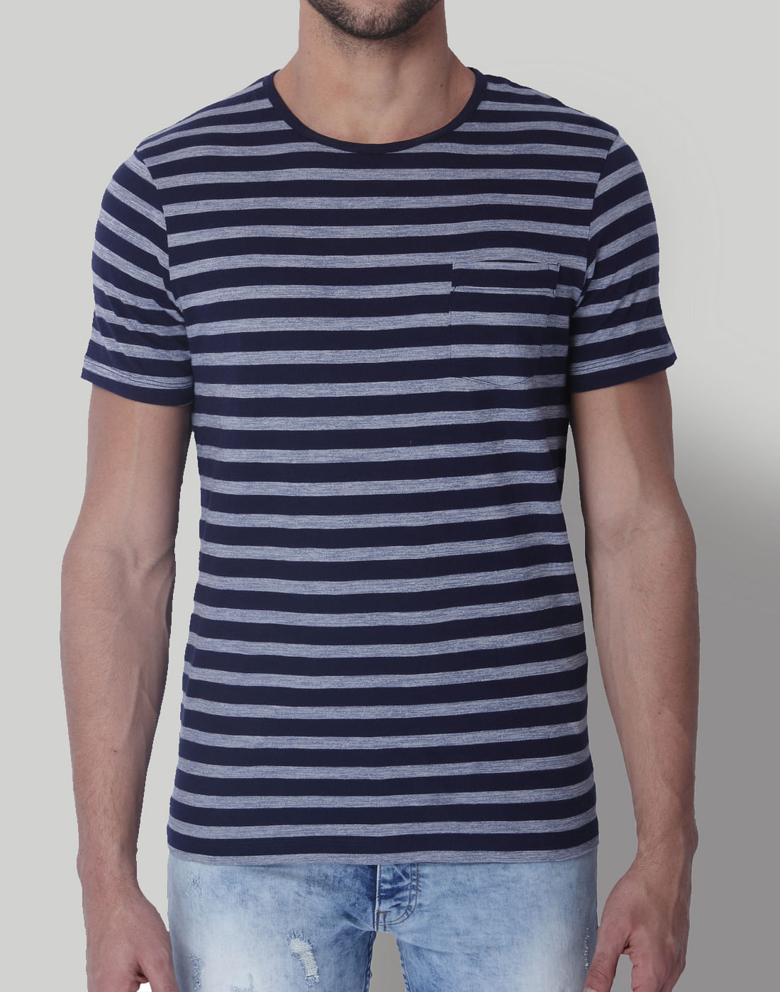 Blue Striped Crew Neck T-Shirt