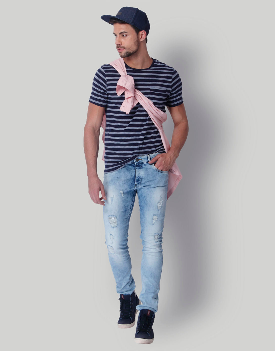 Blue Striped Crew Neck T-Shirt