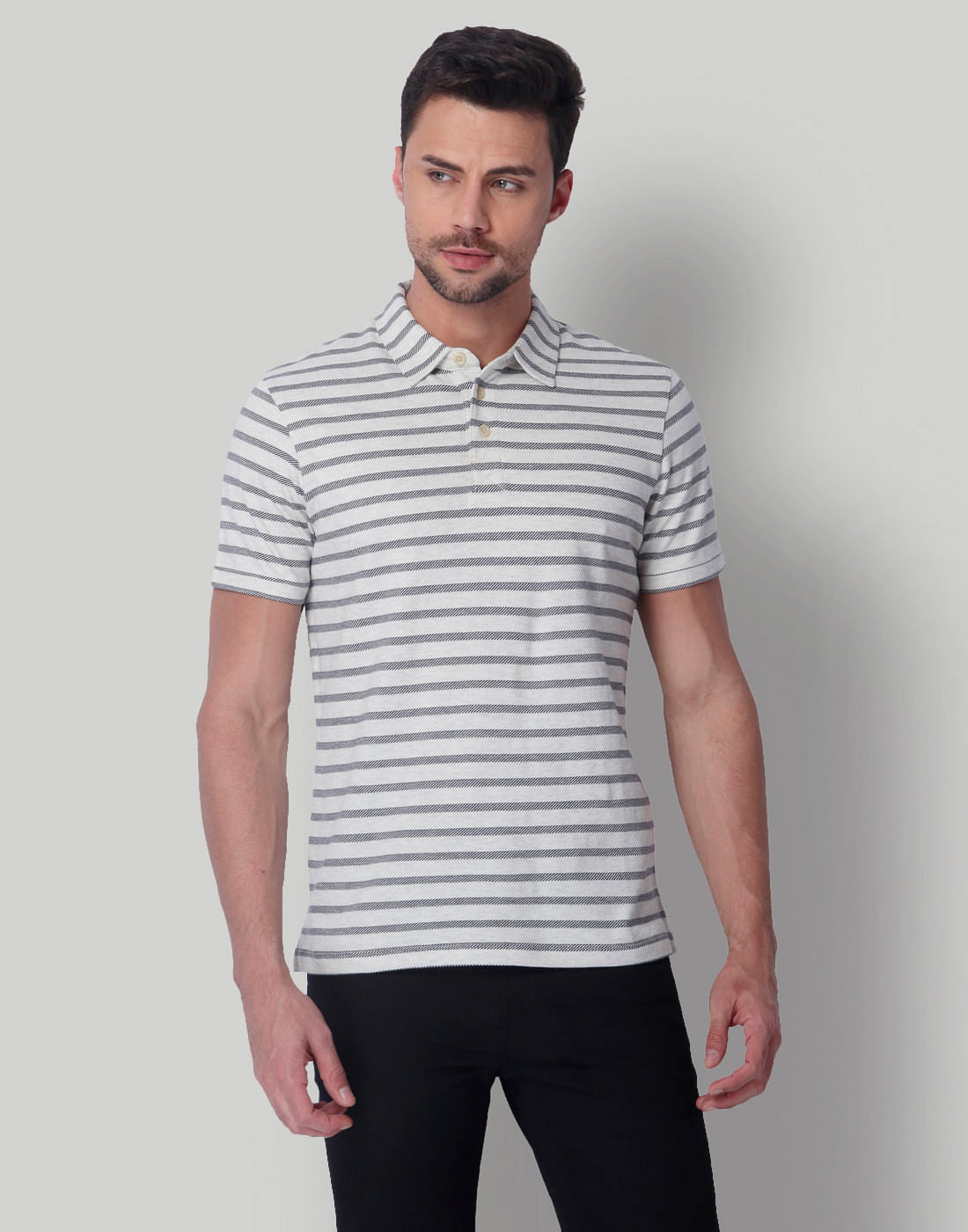 White Striped Polo T-Shirt - S