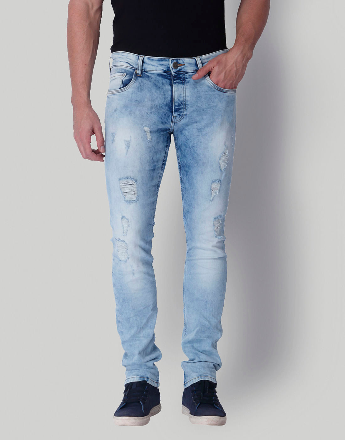 Light Blue Ripped Low Rise Slim Fit Jeans - 28/32