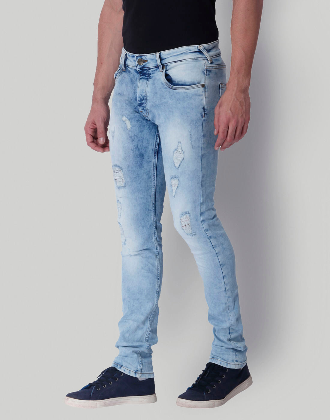 Light Blue Ripped Low Rise Slim Fit Jeans