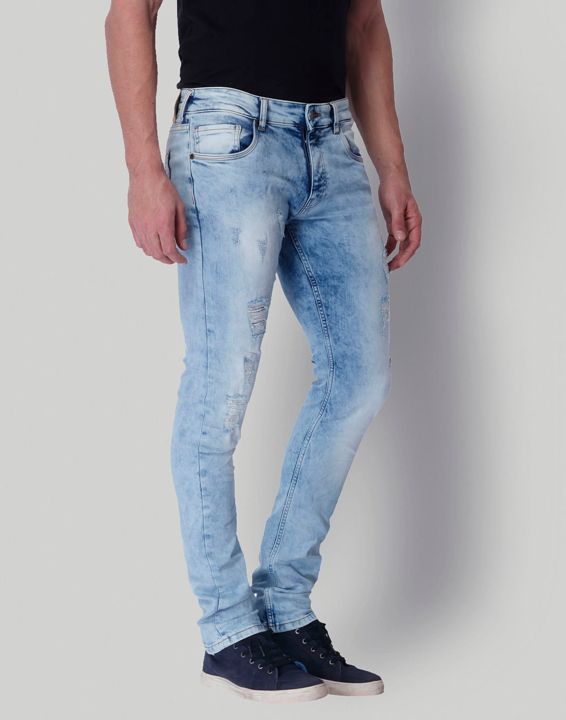 Light Blue Ripped Low Rise Slim Fit Jeans