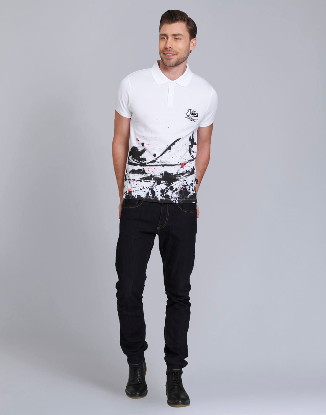 White Colour Splash Polo T-Shirt
