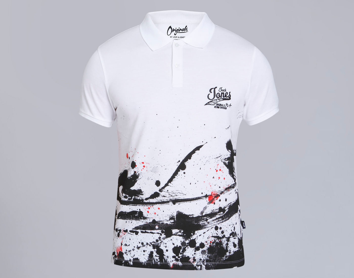 White Colour Splash Polo T-Shirt