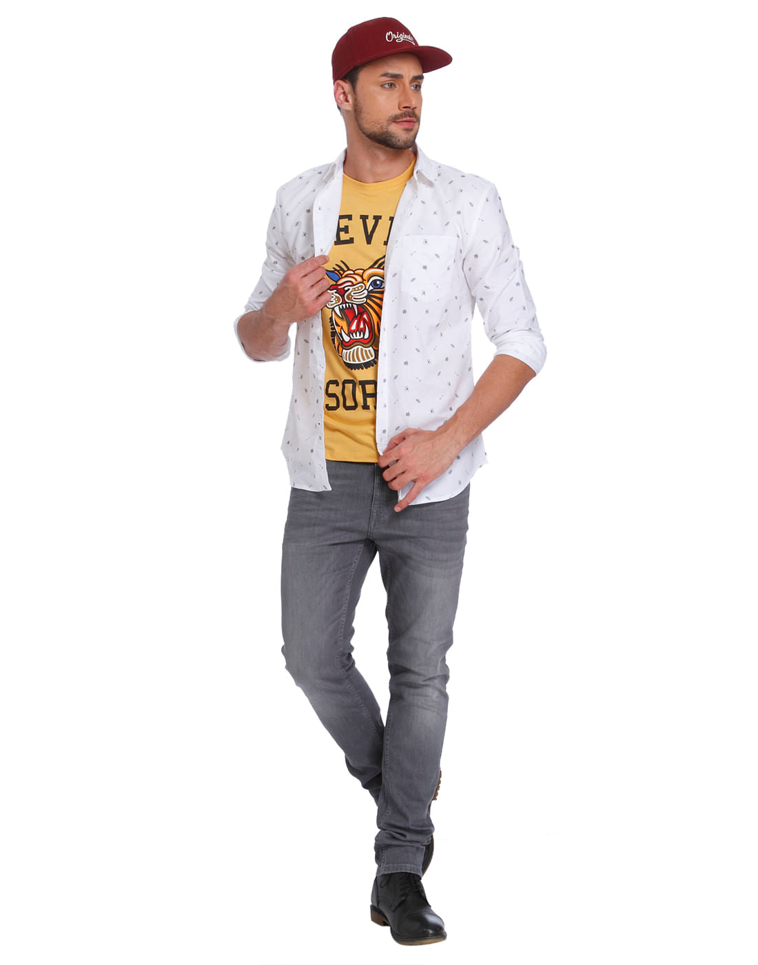 Yellow Tiger Print Crew Neck T-Shirt