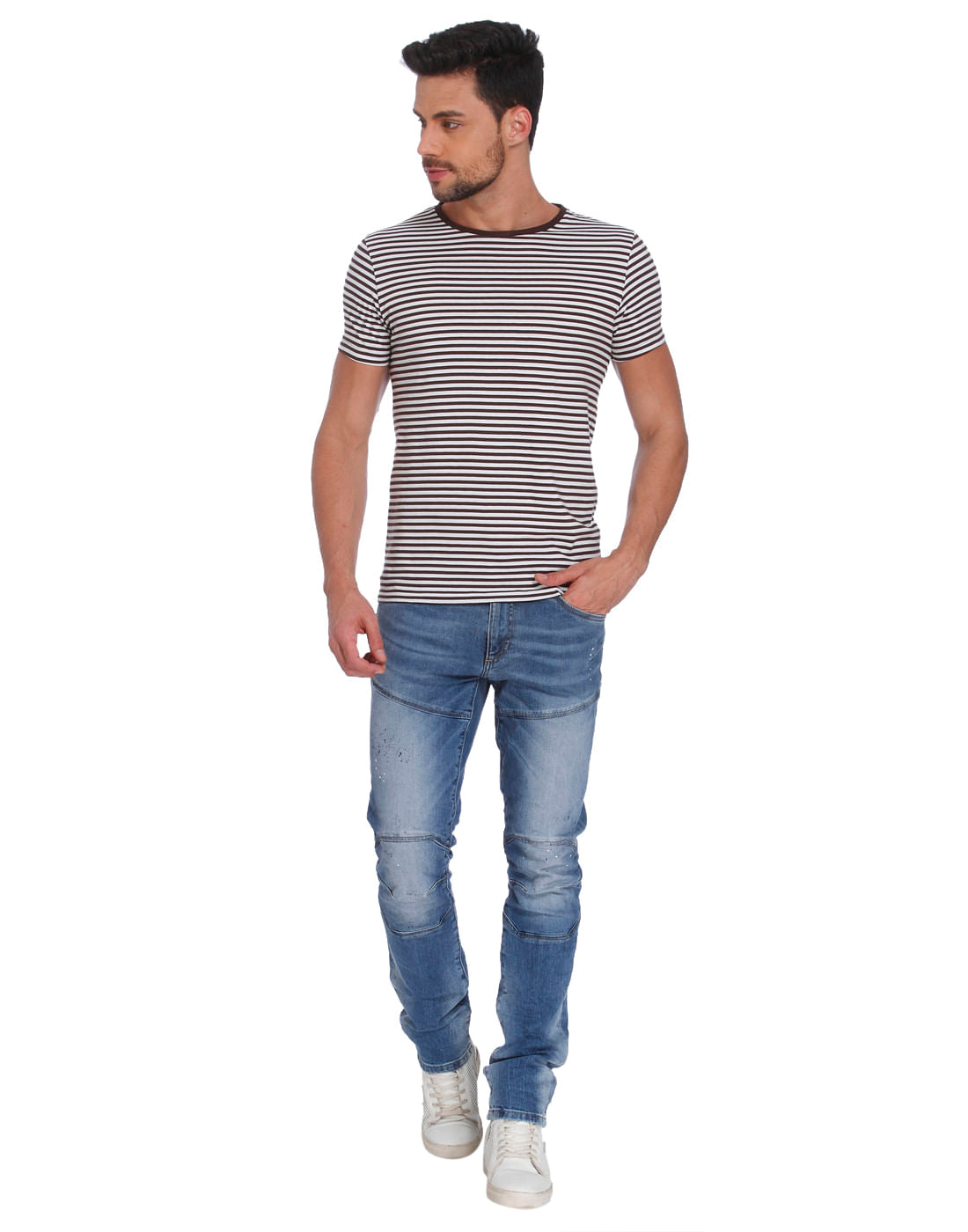 Brown Striped Crew Neck T-Shirt