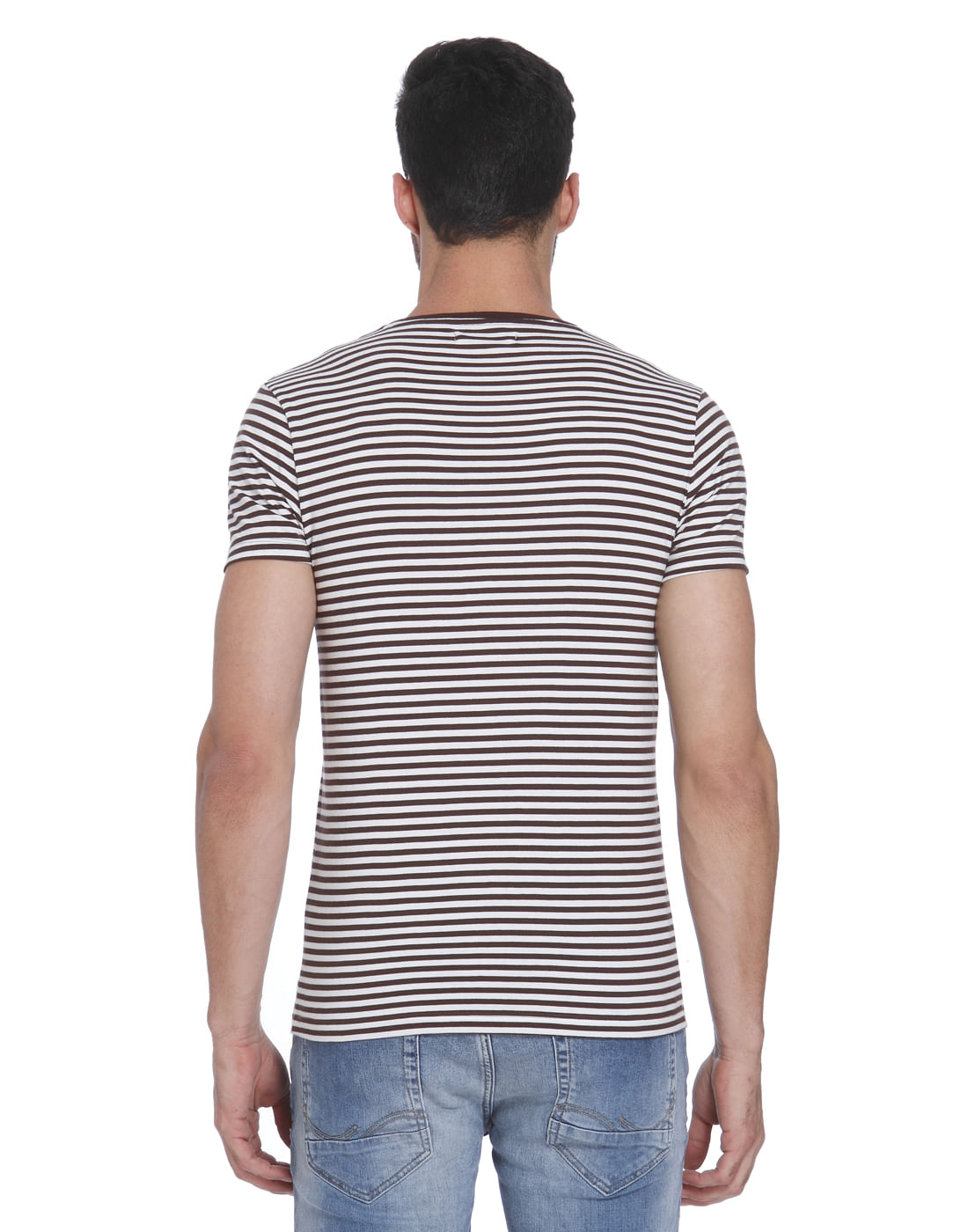 Brown Striped Crew Neck T-Shirt