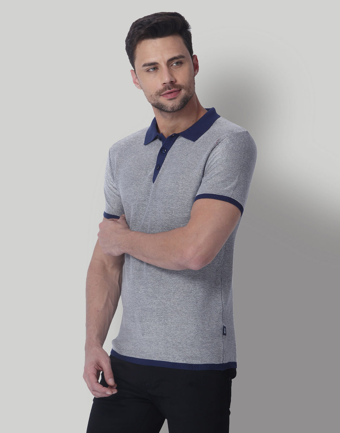 Grey & Blue Polo Neck T-Shirt