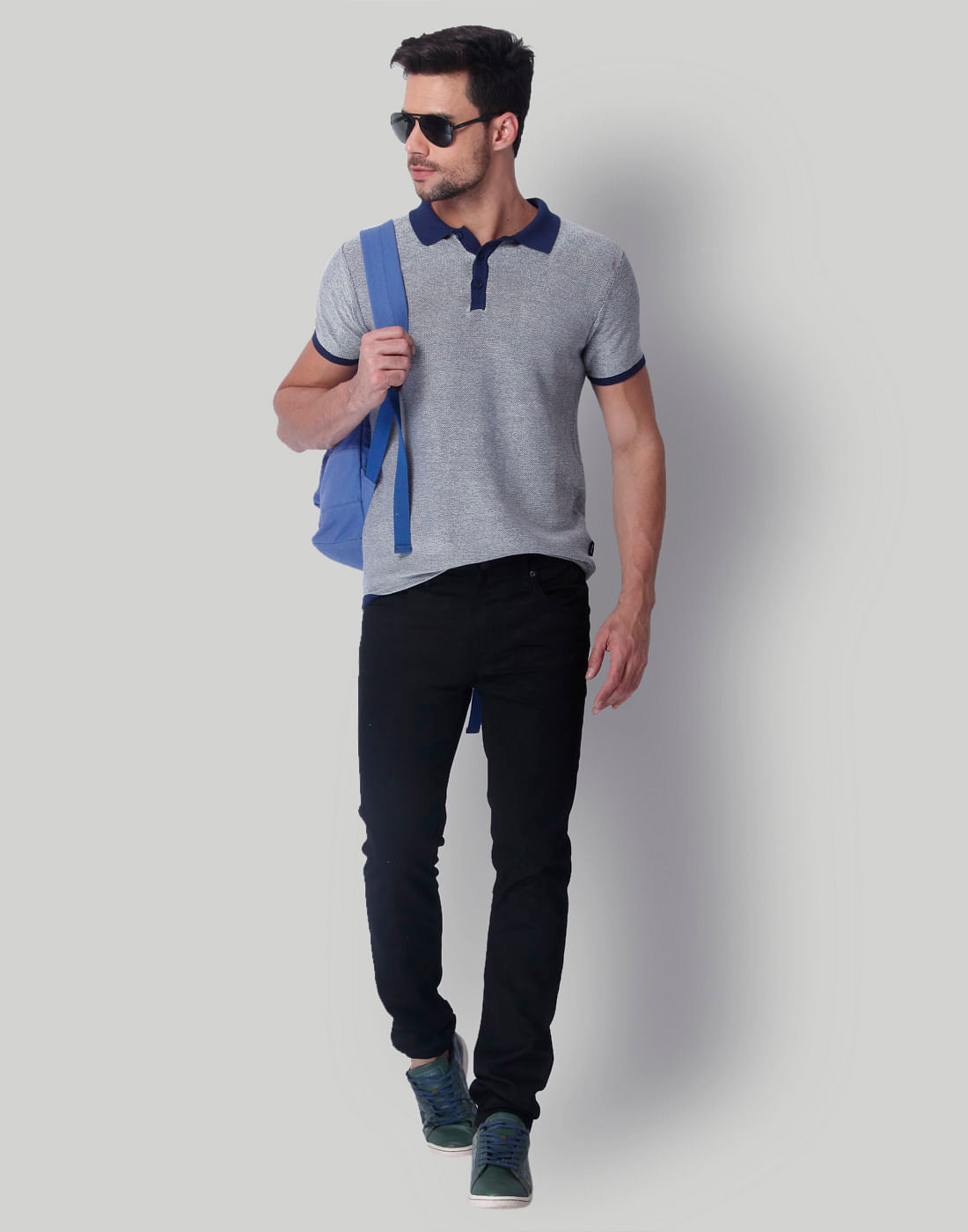 Grey & Blue Polo Neck T-Shirt