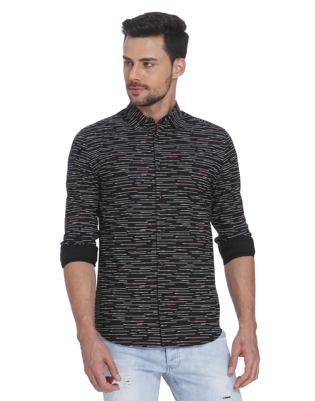 Black With White Lines Regular Fit Shirt