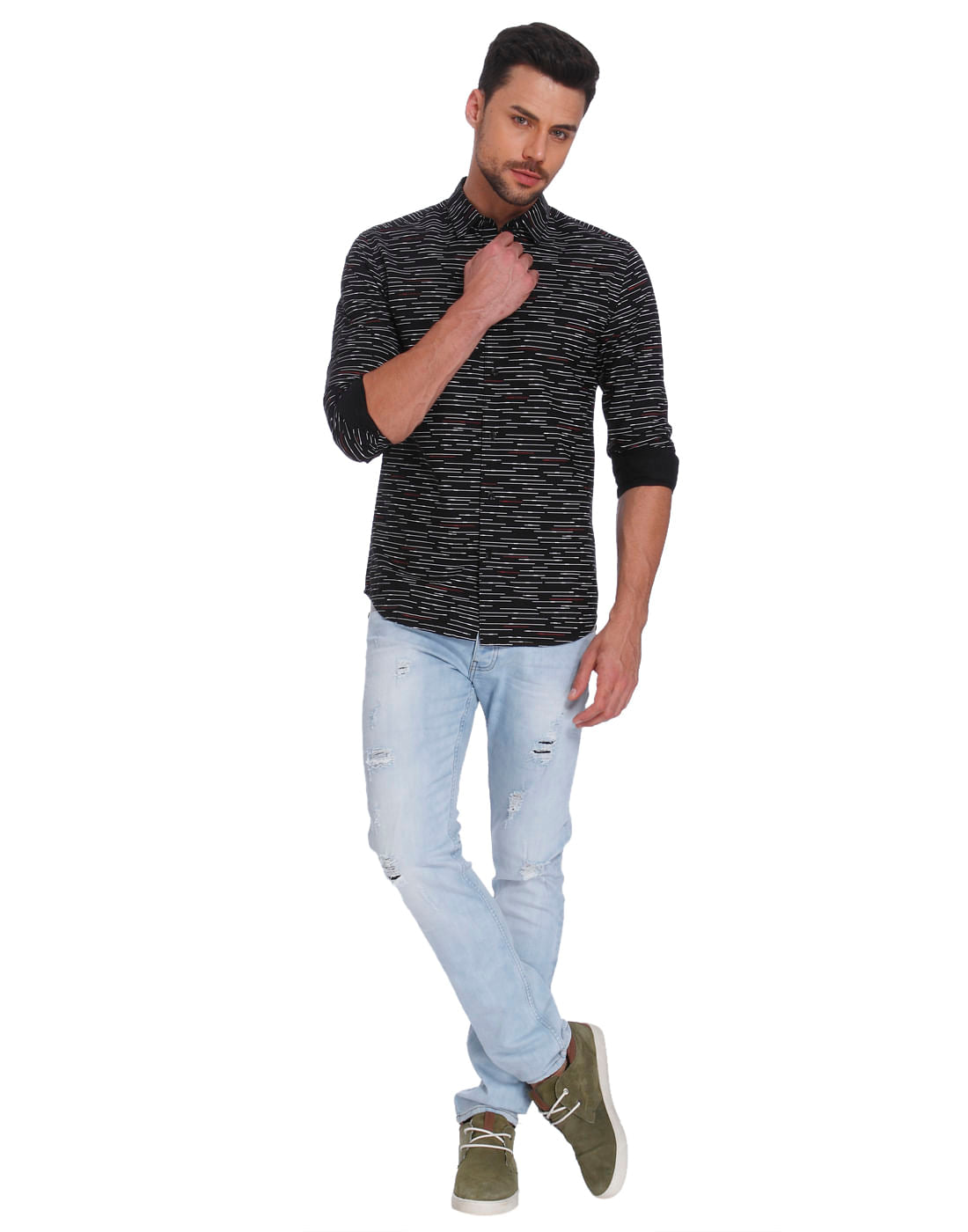 Black With White Lines Regular Fit Shirt