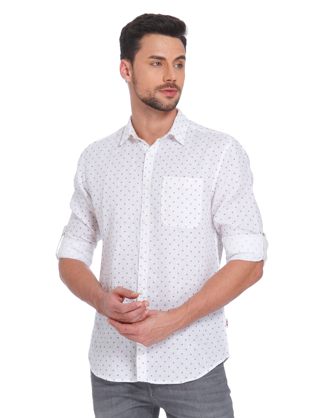 White All Over Print Linen Shirt - S