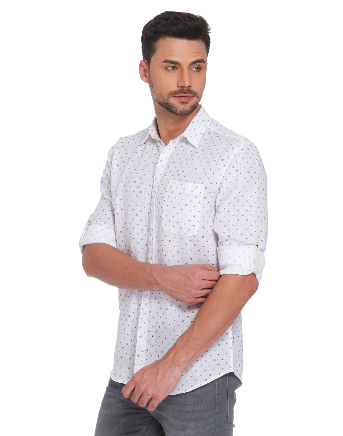 White All Over Print Linen Shirt