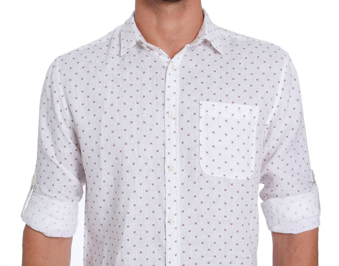White All Over Print Linen Shirt