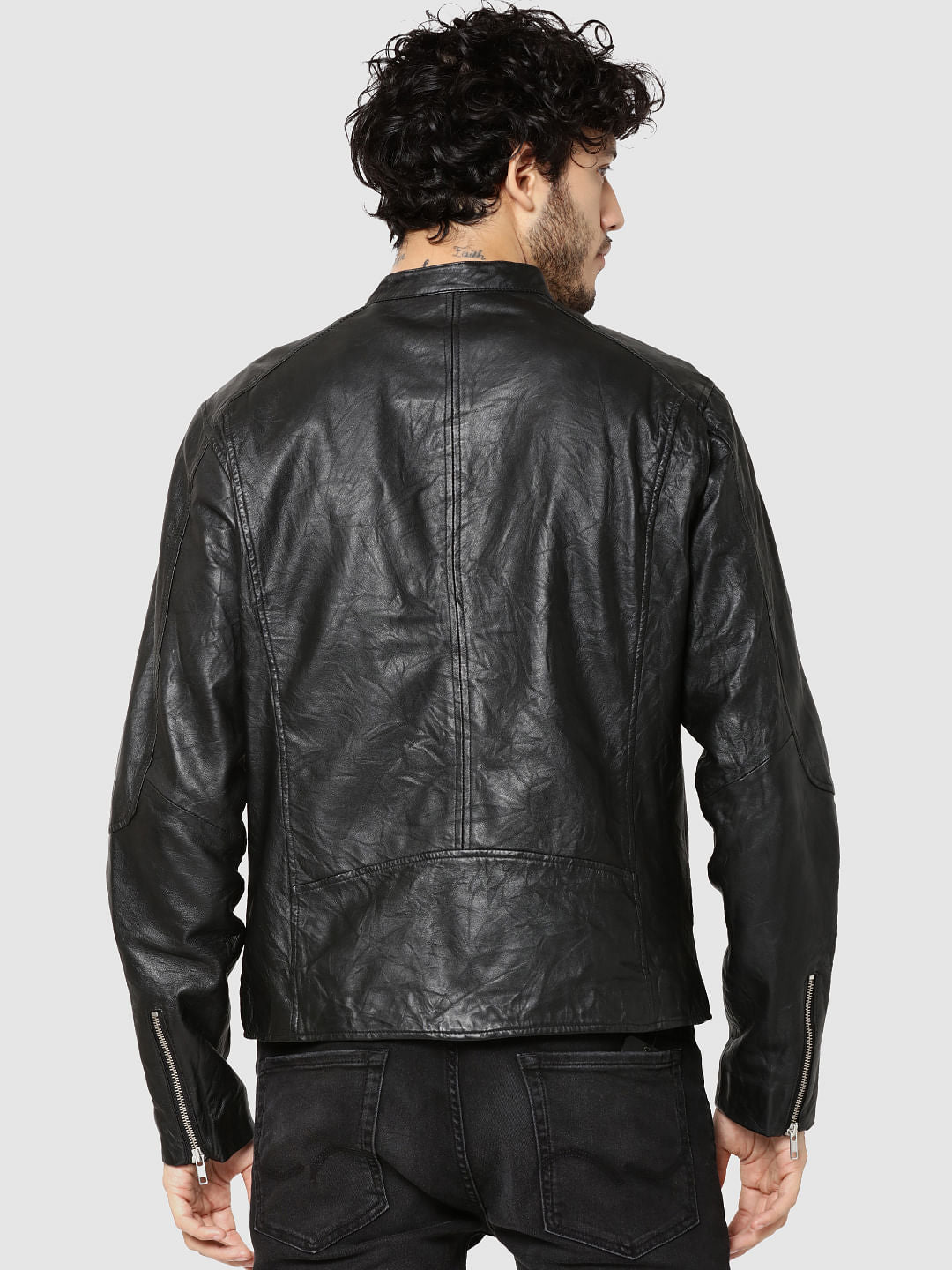 Black Leather Zip Detail Jacket