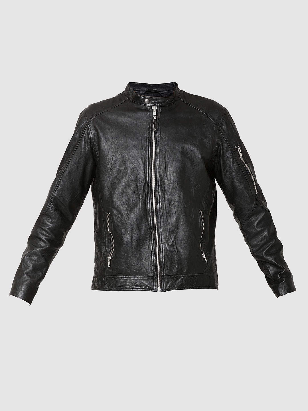 Black Leather Zip Detail Jacket