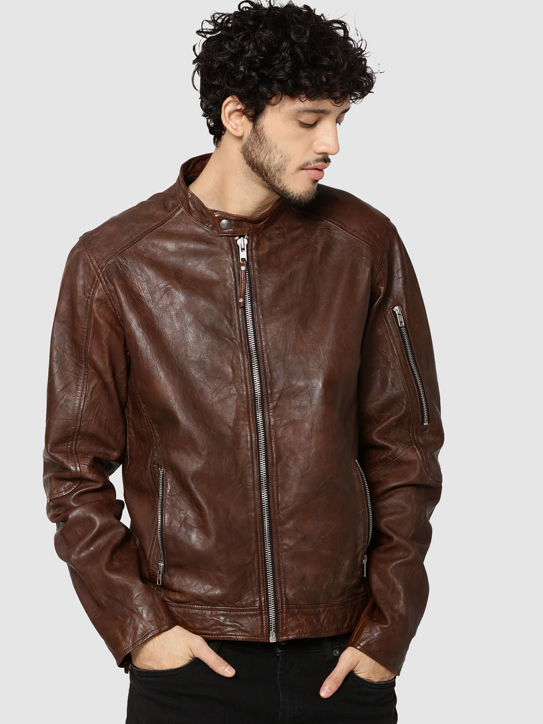 Dark Brown Leather Jacket - S