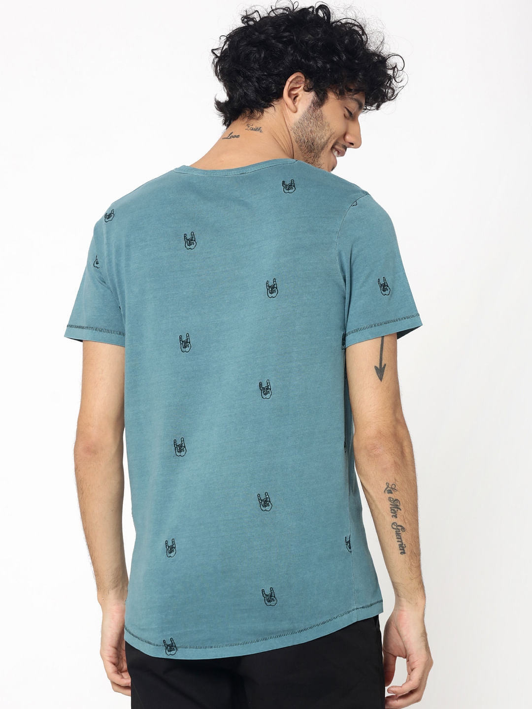 Green Motif Embroidery Crew Neck T-Shirt