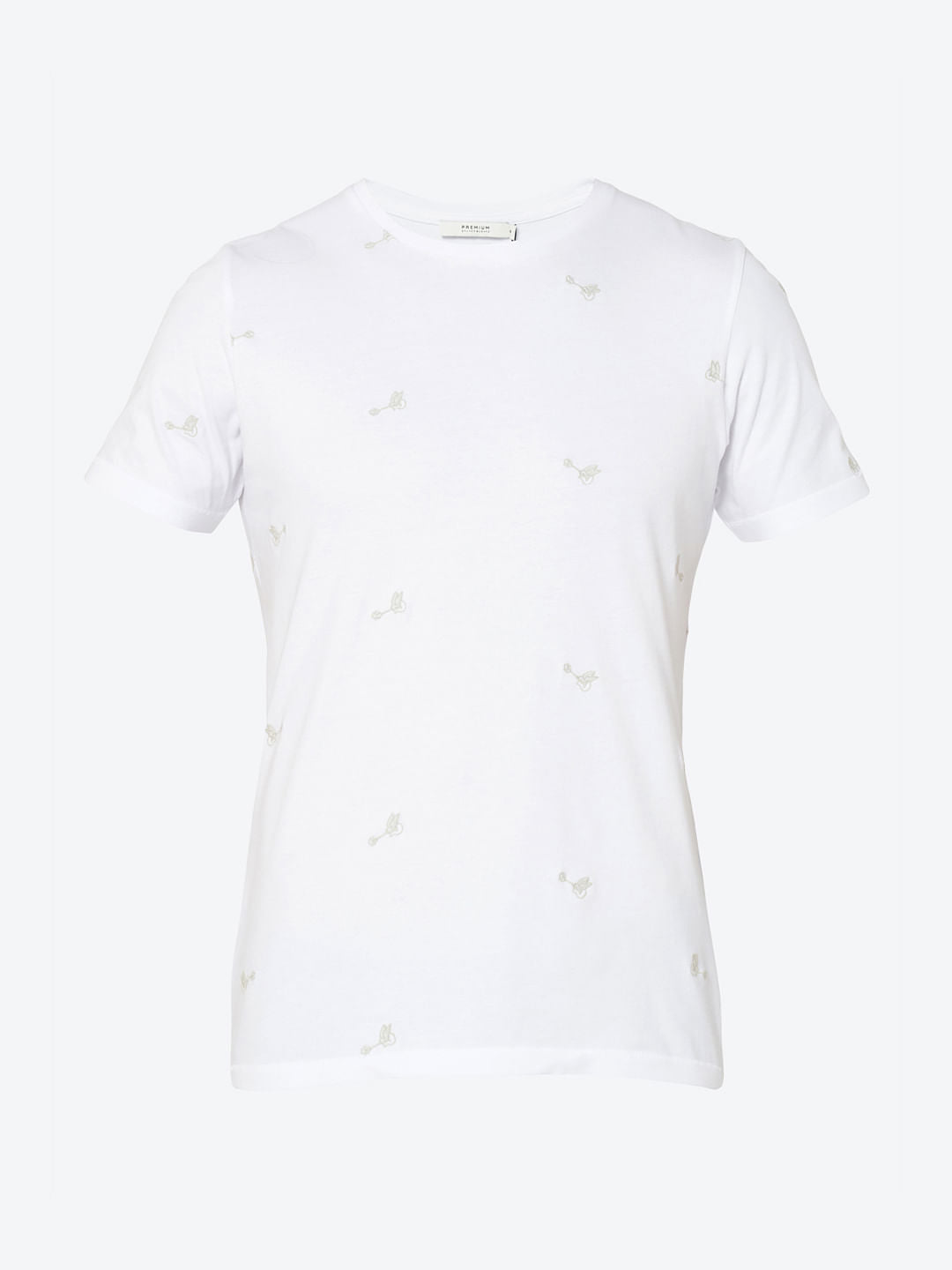 White Motif Printed Crew Neck T-Shirt