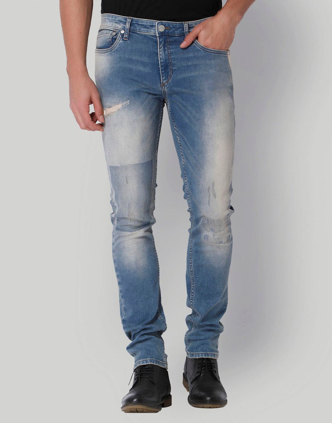 Light Blue Distressed Low Rise Slim Fit Jeans - 28/32