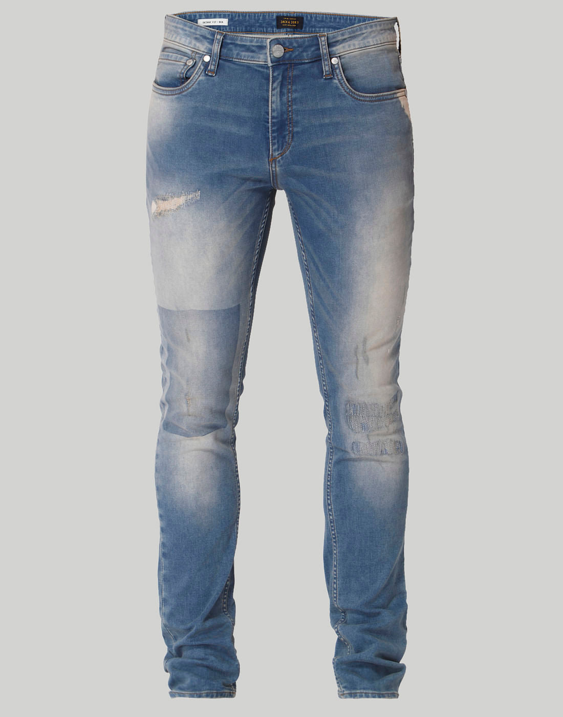 Light Blue Distressed Low Rise Slim Fit Jeans