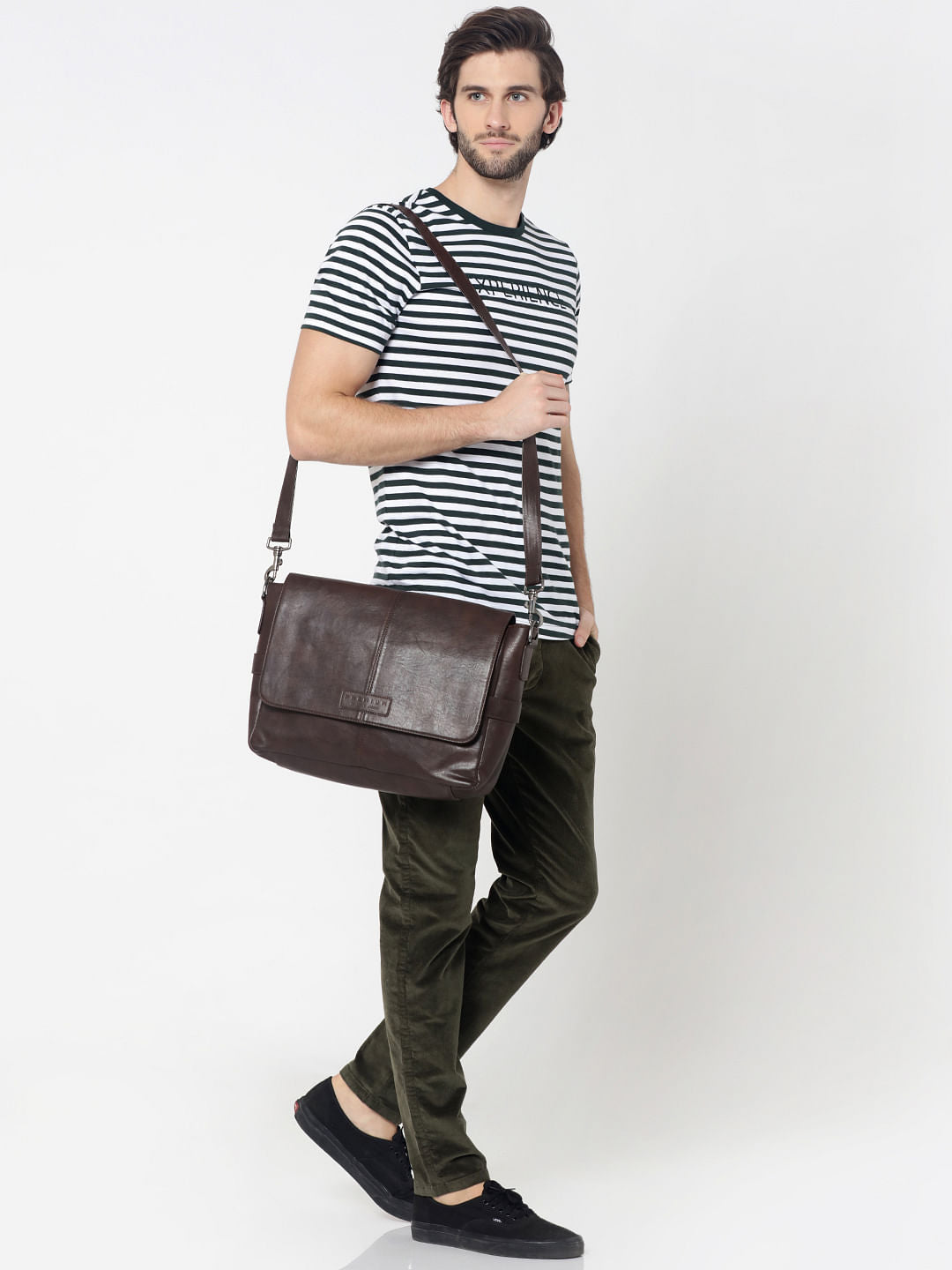 Green Mid Rise Slim Fit Corduroy Pants