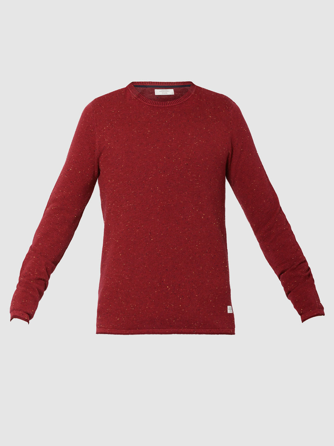 Red Textured Crew Neck Sweater