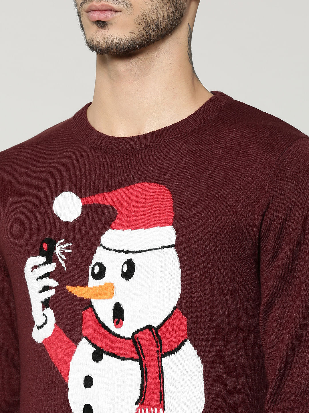 Burgundy Snowman Print Sweater