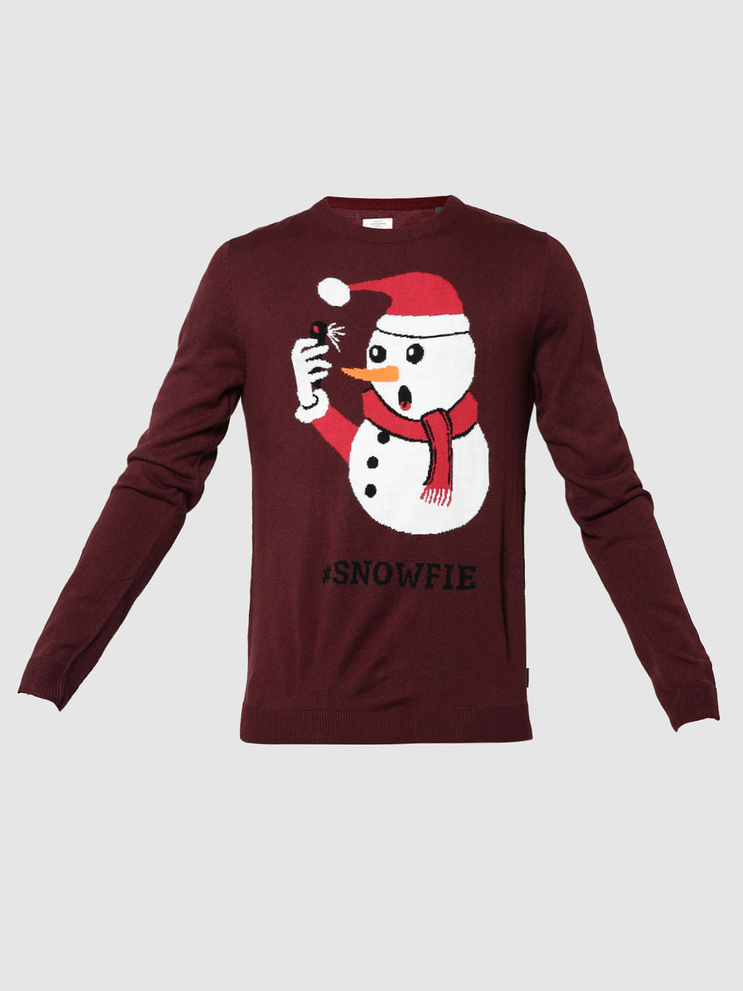 Burgundy Snowman Print Sweater
