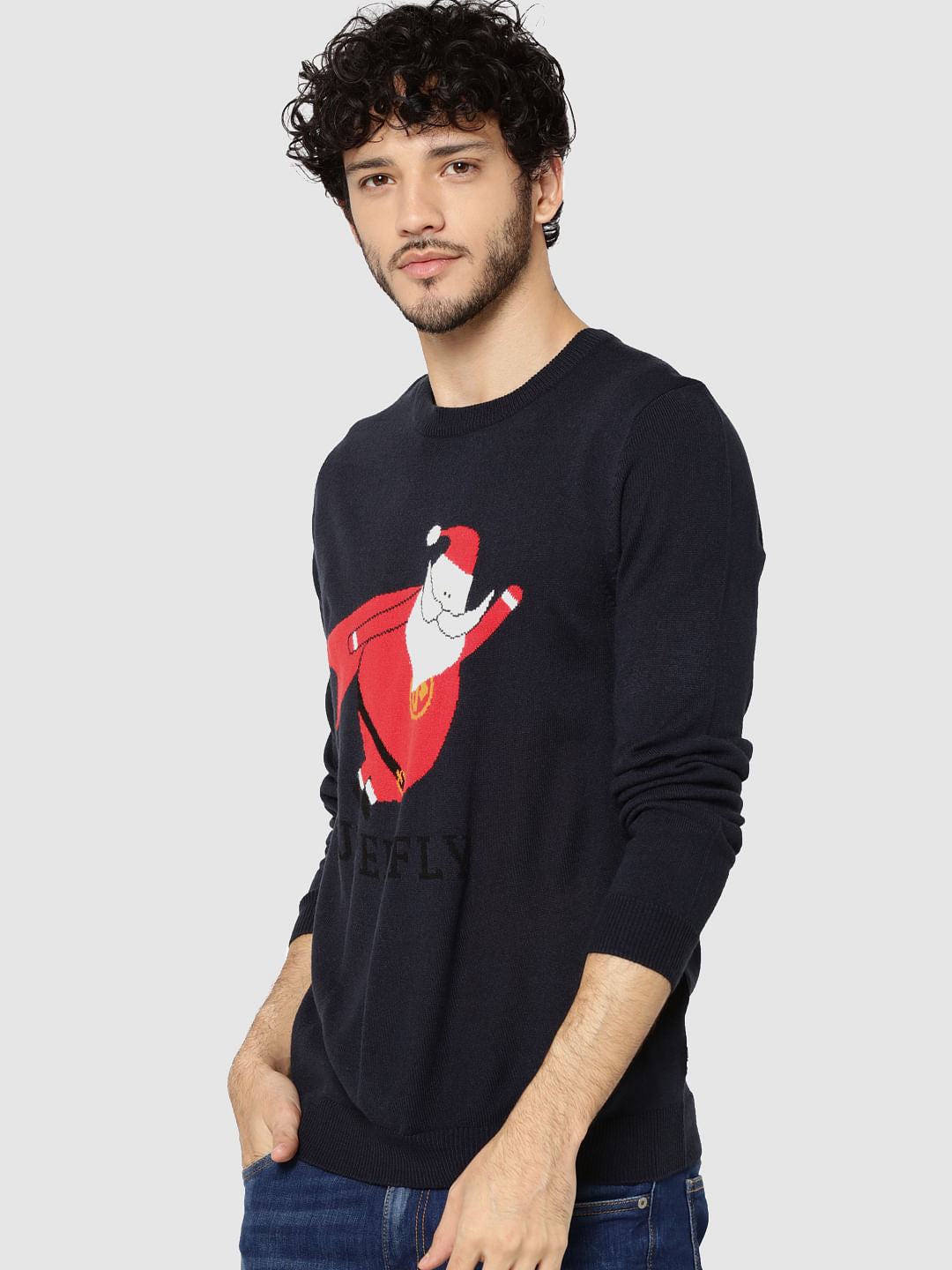 Dark Blue Santa Print Sweater