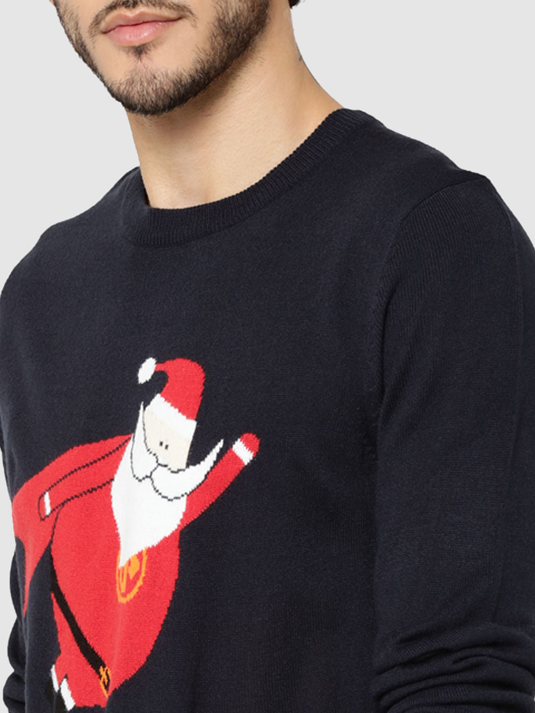 Dark Blue Santa Print Sweater