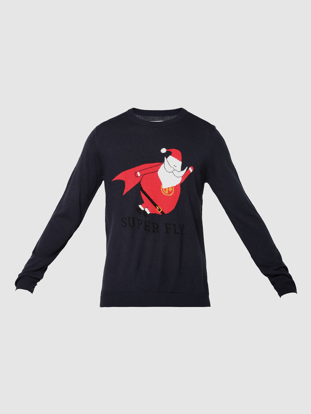 Dark Blue Santa Print Sweater