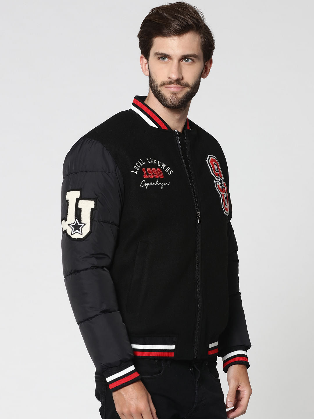 Black Graphic Print Bomber Jacket