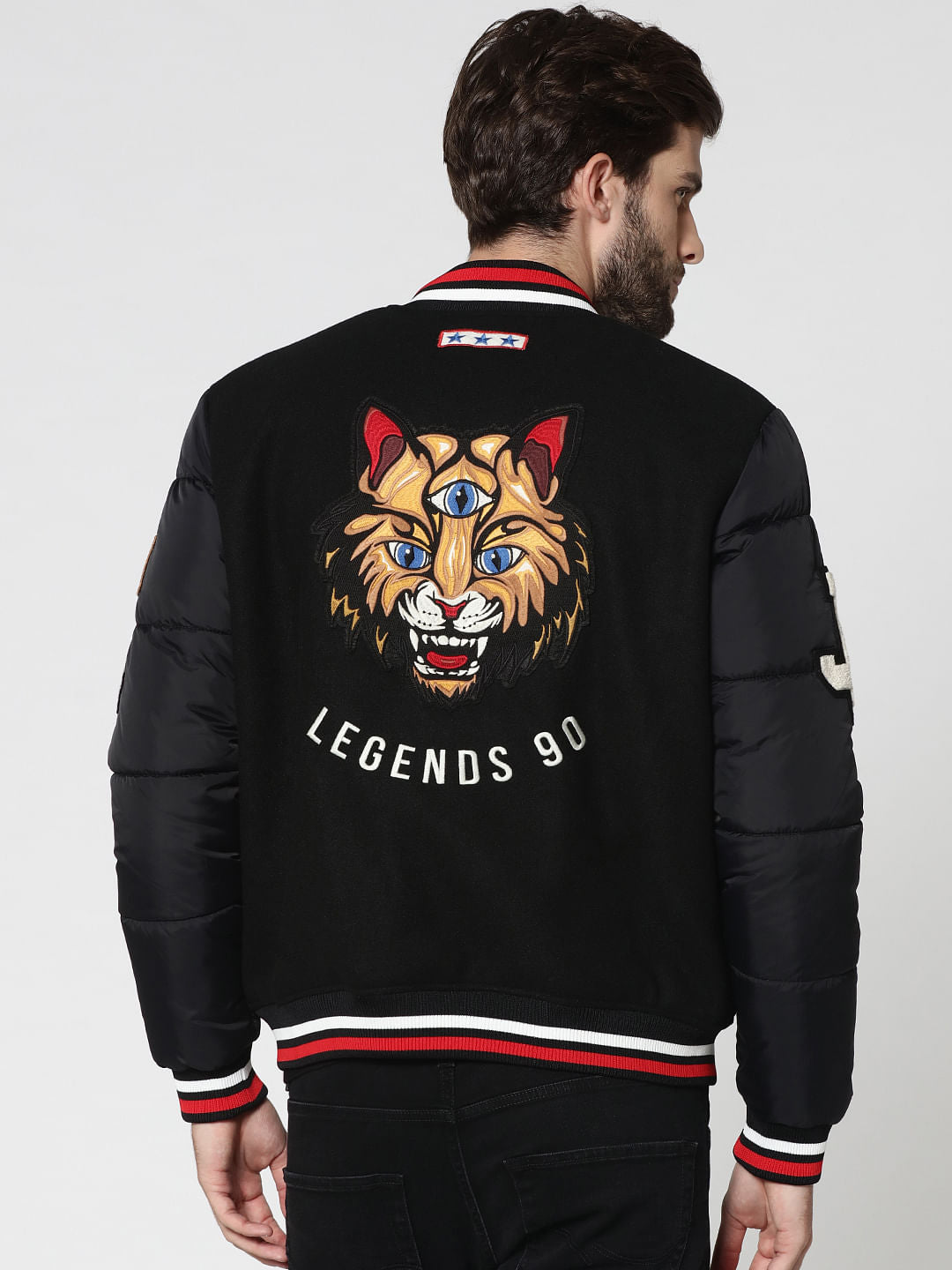 Black Graphic Print Bomber Jacket