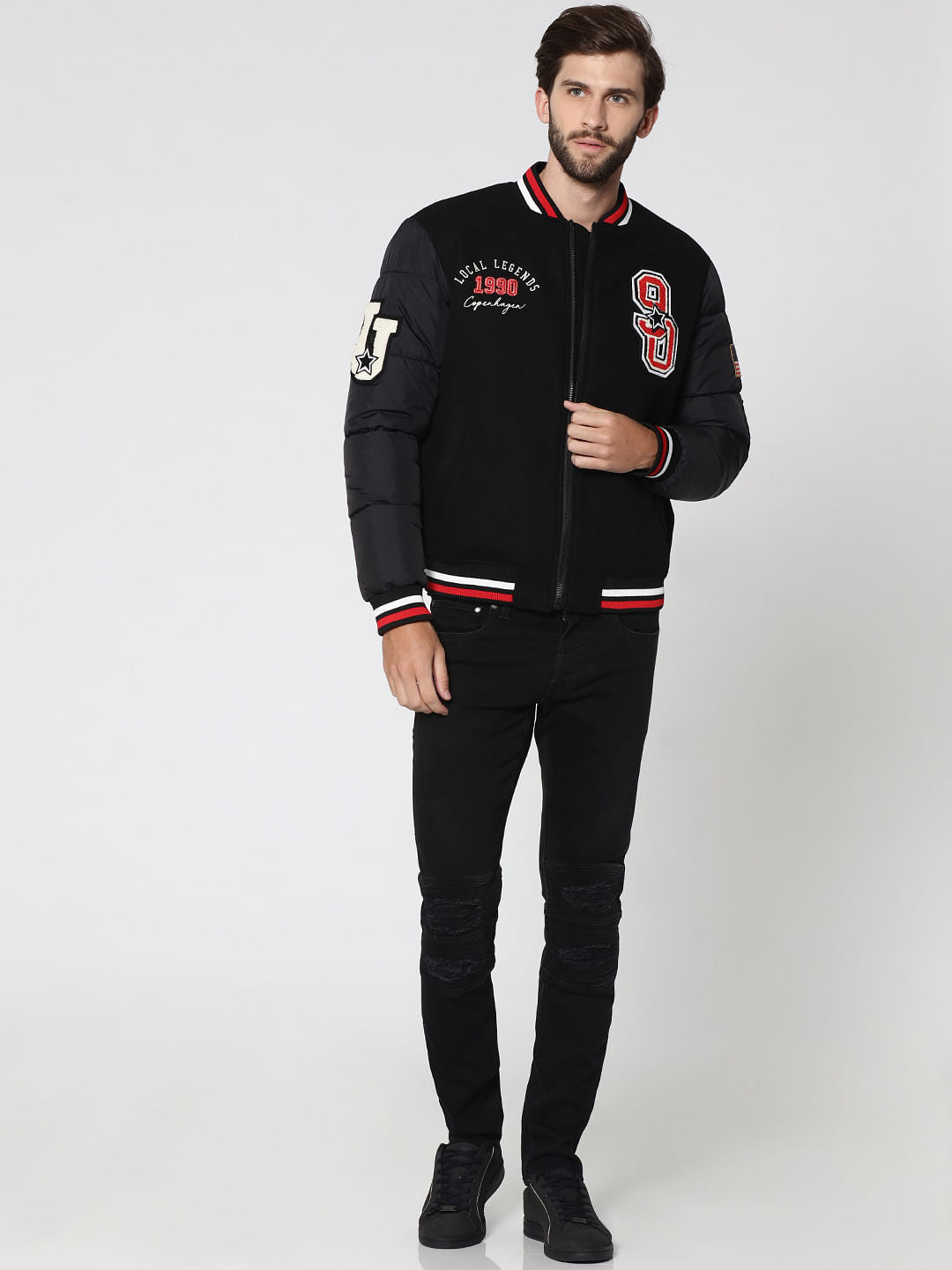 Black Graphic Print Bomber Jacket