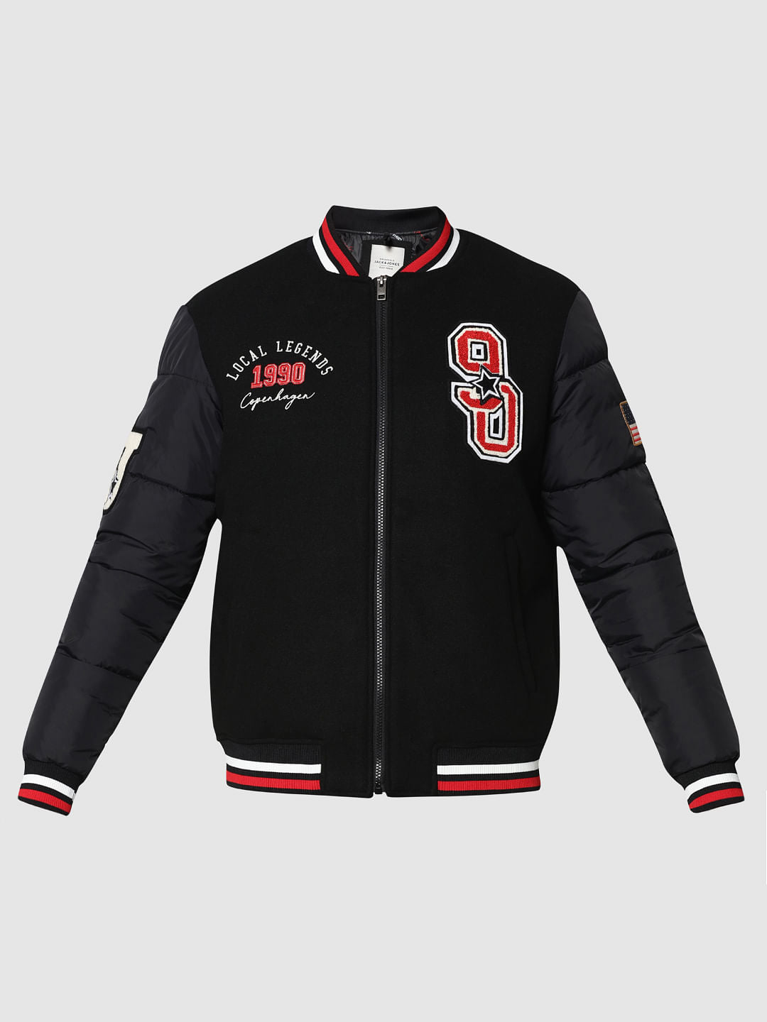 Black Graphic Print Bomber Jacket