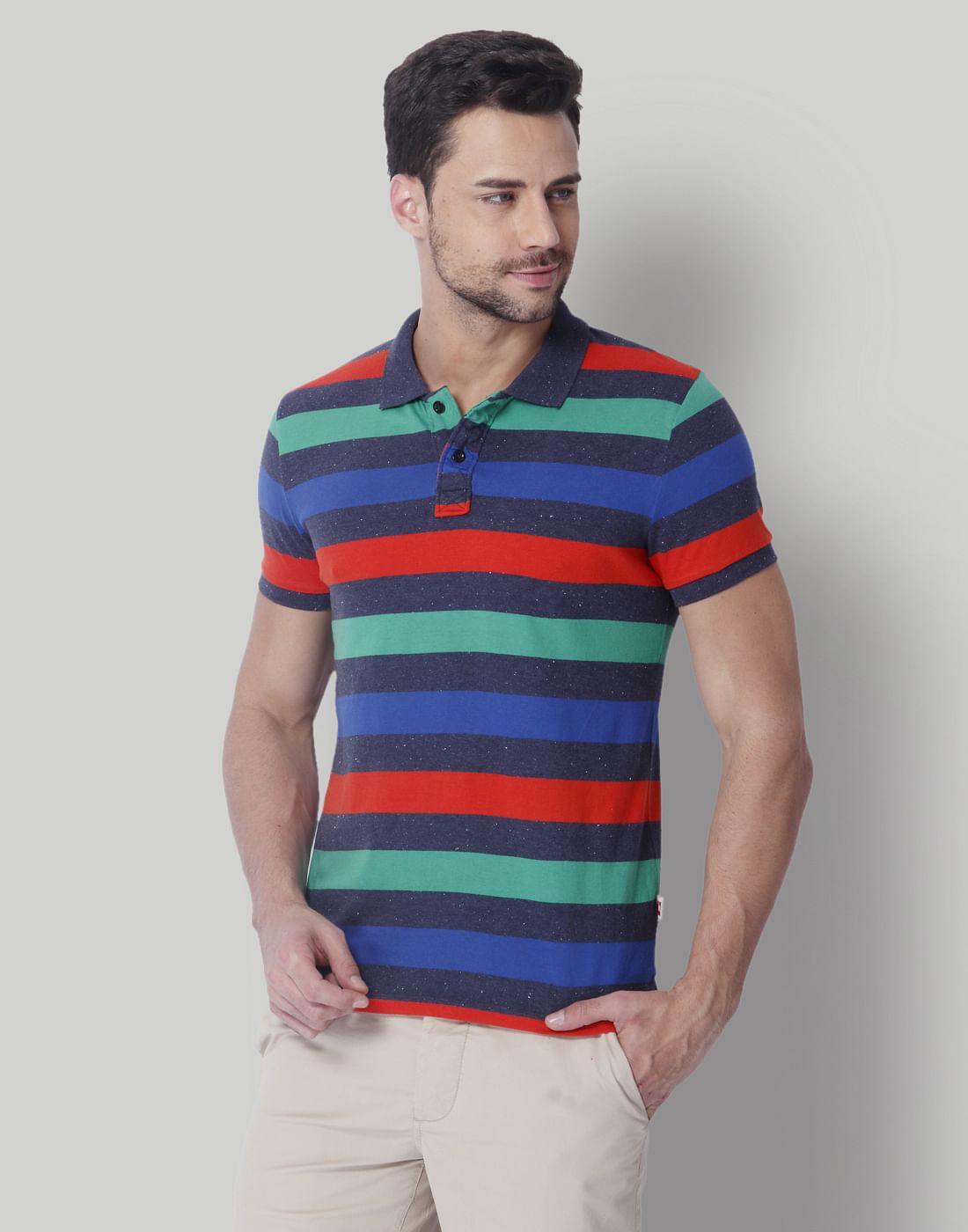Multi-Colored Striped Polo T-Shirt - S