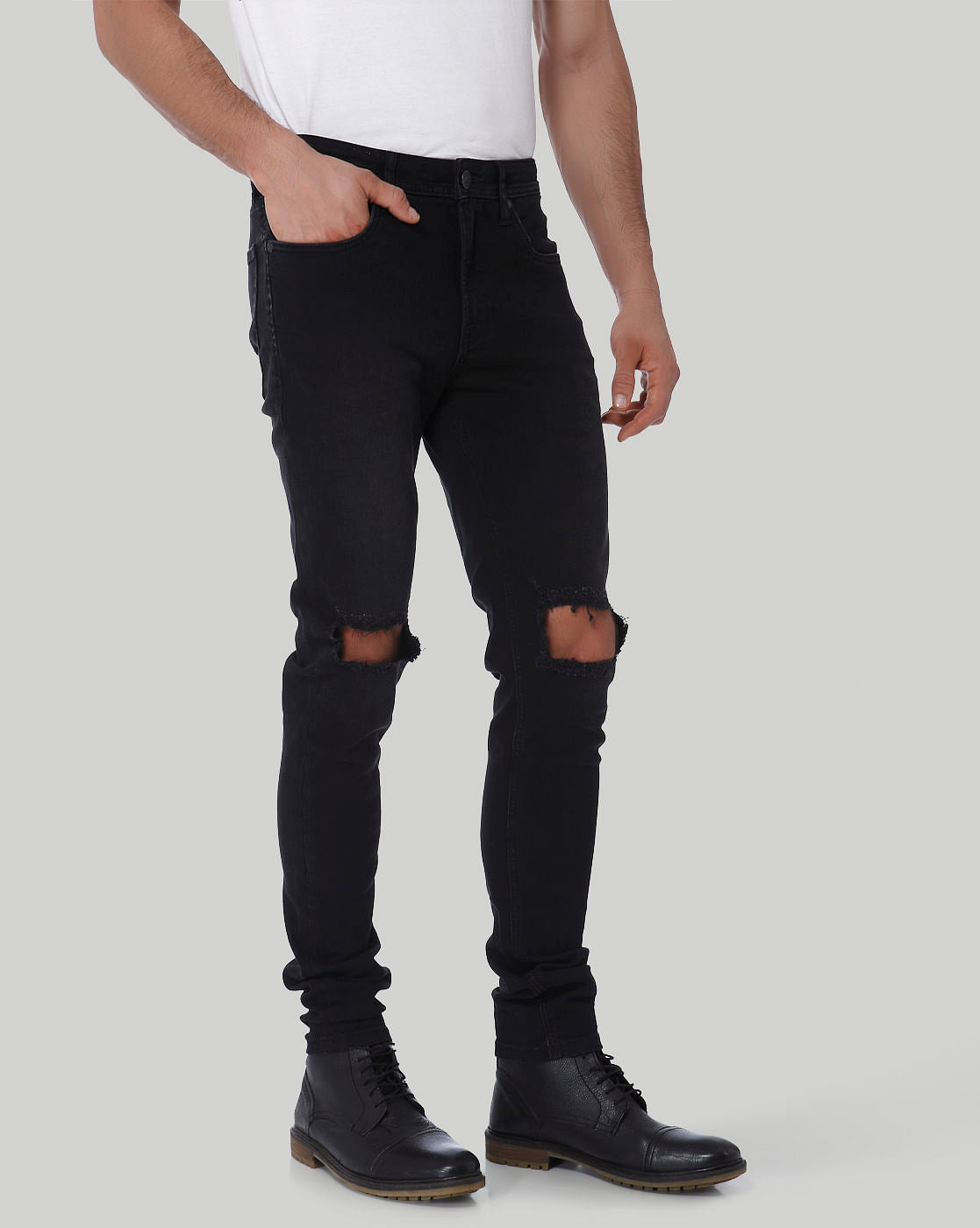 Black Super Distressed Low Rise Skinny Fit Jeans